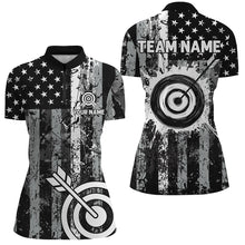 Load image into Gallery viewer, Custom Black Grunge USA Flag Archery Shirts For Women, Patriotic American Archery Team Jerseys TDM3242
