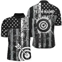 Load image into Gallery viewer, Custom Black Grunge USA Flag Archery Shirts For Men, Patriotic American Archery Team Jerseys TDM3242