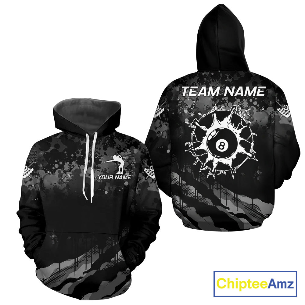 Personalized Grunge Camo 8 Ball Pool Billiard Hoodie For Women Custom Black Billiard Team Shirts TDM3250