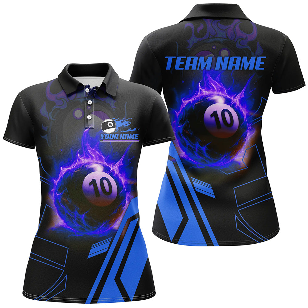 Billiard Flaming 10 Ball Pool 3D Printed Women Polo Shirts, Best Custom Pool Team Jerseys Shirts TDM0944