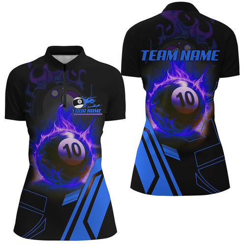 Billiard Flaming 10 Ball Pool 3D Printed Women Quarter-Zip Shirts, Custom Pool Team Jerseys TDM0944