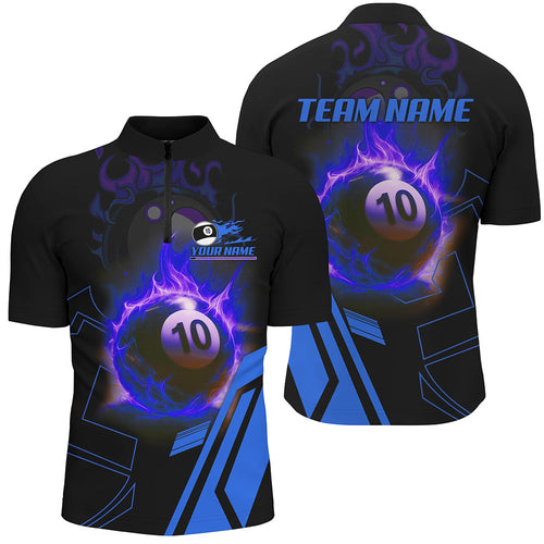 Billiard Flaming 10 Ball Pool 3D Printed Men Quarter-Zip Shirts, Custom Pool Team Jerseys  TDM0944