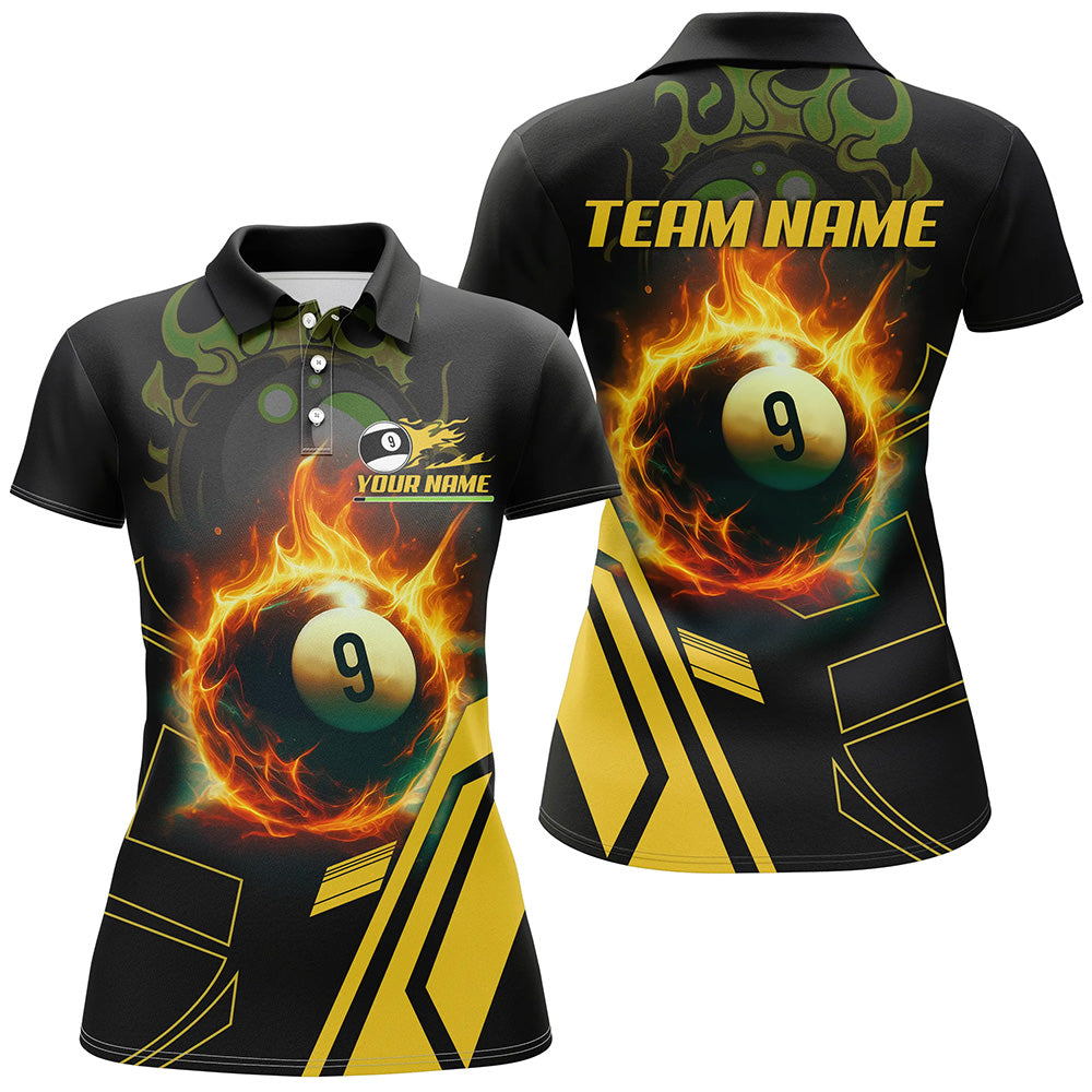 Billiard Flaming 9 Ball Pool 3D Printed Women Polo Shirts, Best Custom Pool Team Jerseys Shirts TDM0945