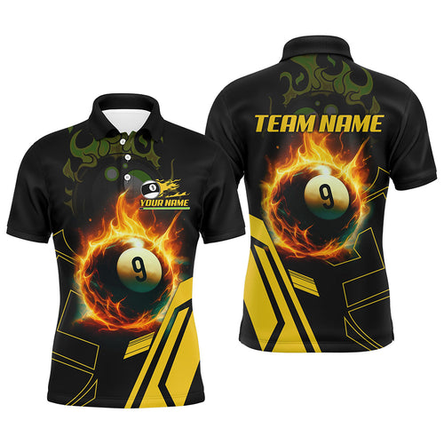 Billiard Flaming 9 Ball Pool 3D Printed Men Polo Shirts, Best Custom Pool Team Jerseys Shirts TDM0945