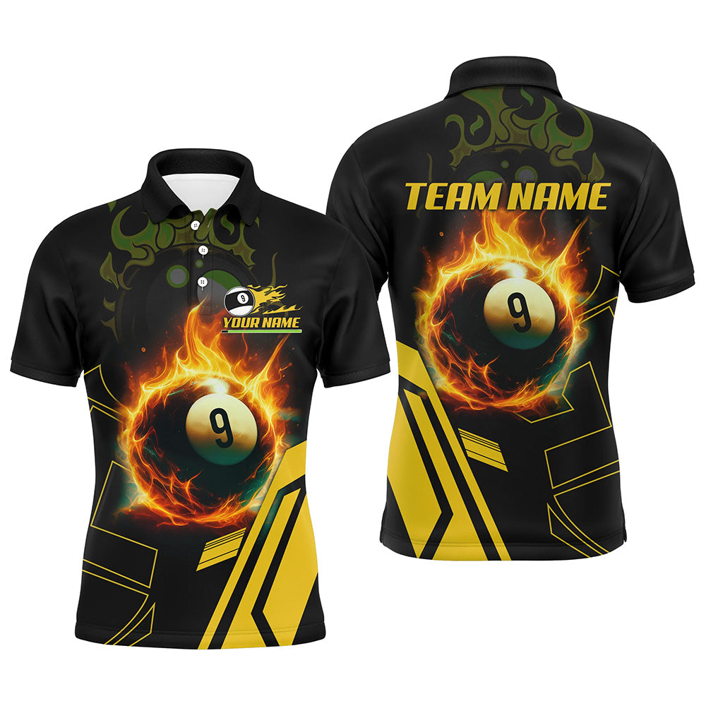Billiard Flaming 9 Ball Pool 3D Printed Men Polo Shirts, Best Custom Pool Team Jerseys Shirts TDM0945