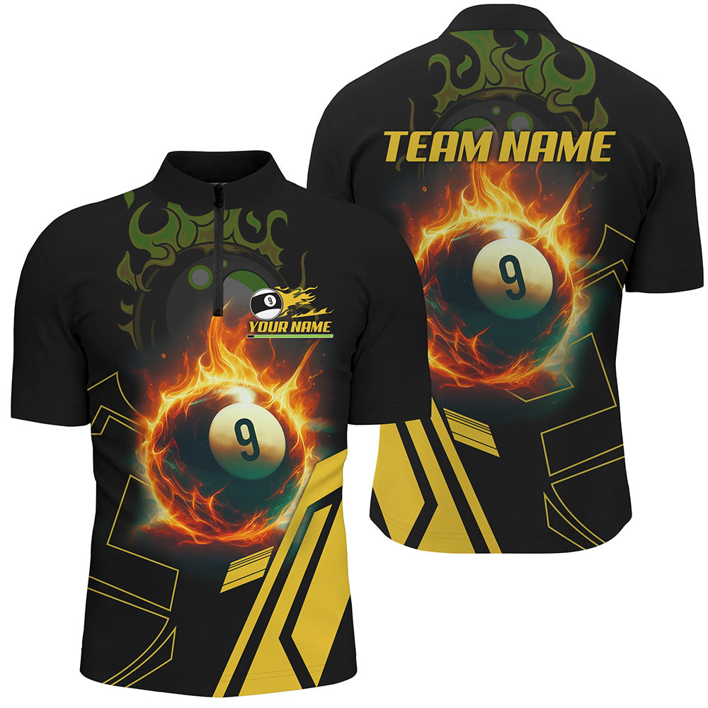 Billiard Flaming 9 Ball Pool 3D Printed Men Quarter-Zip Shirts, Custom Pool Team Jerseys TDM0945