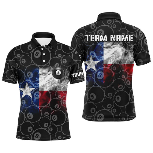 Personalized Texas Flag Smoke Billiard Men Polo Shirts, 8 Ball Pool Texas Billiard Sport Shirts TDM0938