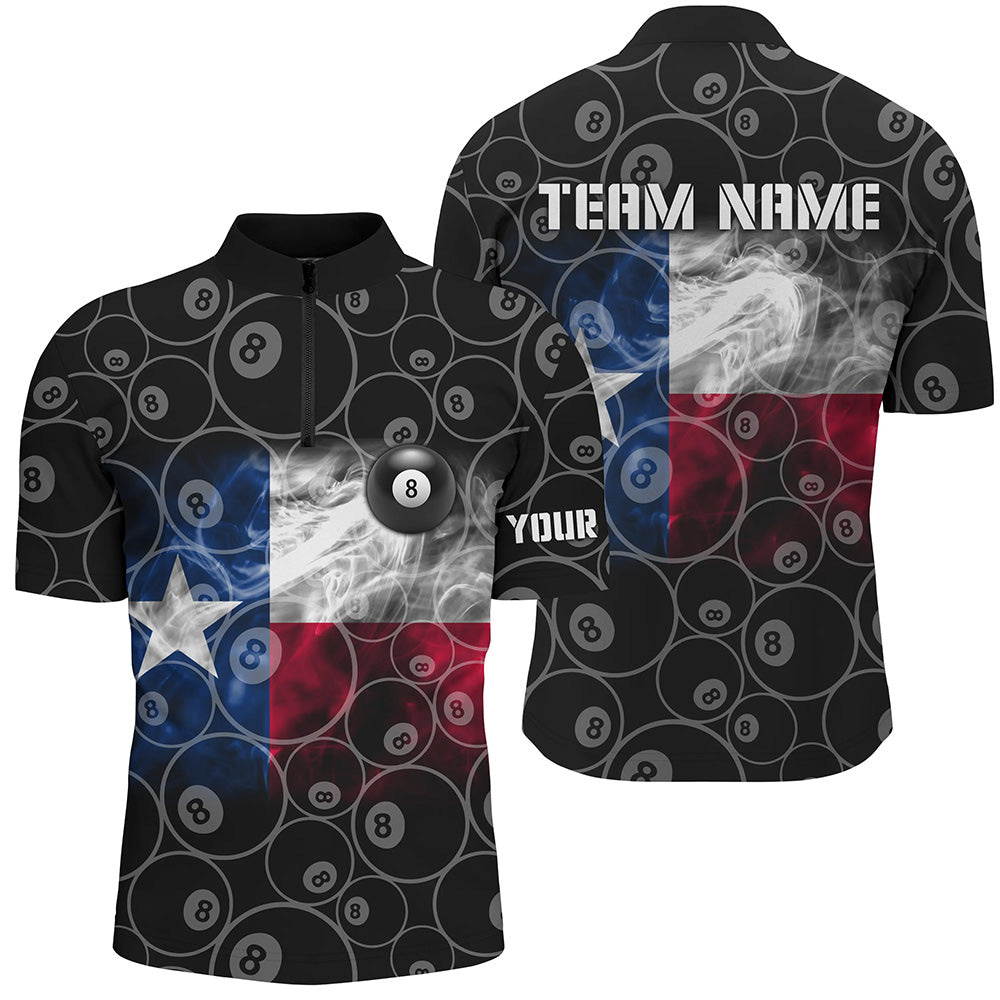 Personalized Texas Flag Smoke Billiard Men Quarter-Zip 8 Ball Pool Texas Billiard Shirts TDM0938