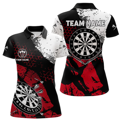 Red Black Grunge Darts Polo, 1/4 Zip Custom Women Dart Shirt Dart Team Jersey TDM3594