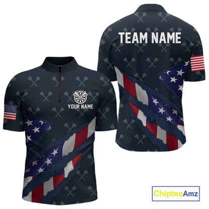 Navy Blue American Flag Darts Shirt For Men Custom Darts Polo & 1/4 Zip, Patriotic Darts Jersey TDM5954