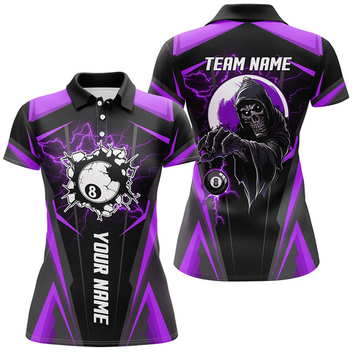 Personalized Purple Billiard Grim Reaper Women Polo Shirts Custom Team League Billiard Jerseys Shirts TDM1263