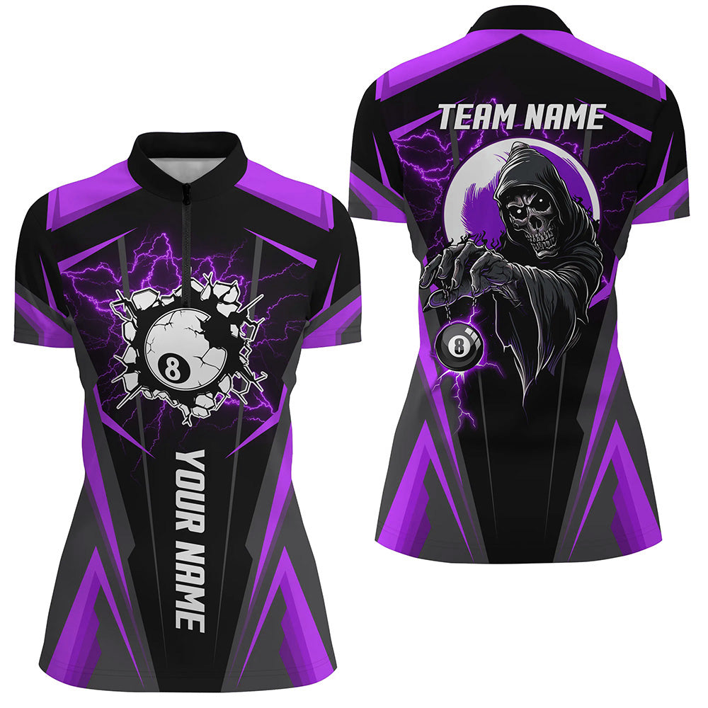 Purple Billiard Grim Reaper Women Quarter-Zip Shirts Customized Team League Billiard Jerseys TDM1263