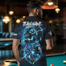 Load image into Gallery viewer, Personalized Blue Billiard 8 Ball Skull Billiard Polo &amp; 1/4 Zip For Men, Lightning Billiard Jerseys TDM3747