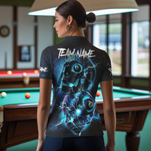 Load image into Gallery viewer, Personalized Blue Billiard 8 Ball Skull Billiard Polo &amp; 1/4 Zip For Women, Lightning Billiard Jerseys TDM3747