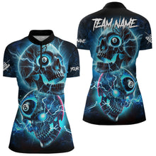 Load image into Gallery viewer, Personalized Blue Billiard 8 Ball Skull Billiard Polo &amp; 1/4 Zip For Women, Lightning Billiard Jerseys TDM3747