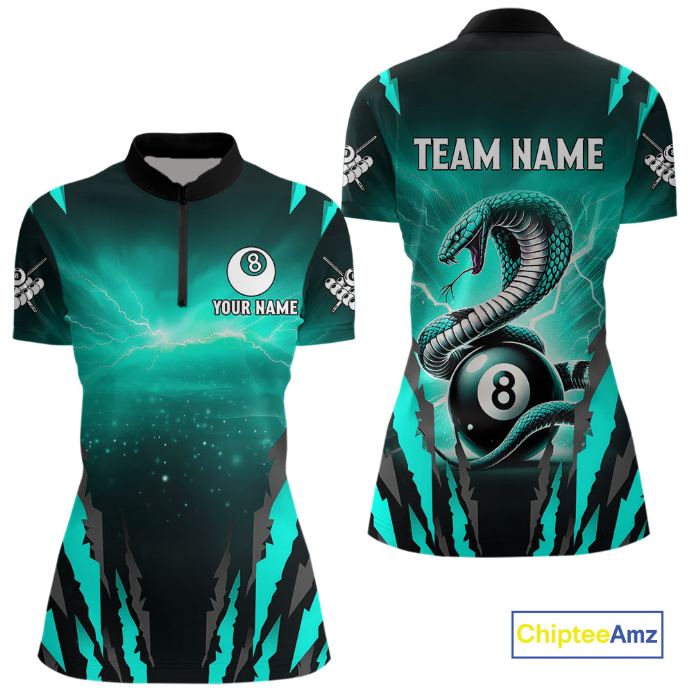 Customized Thunder Lightning Cobra Snake Women Billiard Shirt, 8 Ball Billiard Team Jersey|Turquoise TDM4020