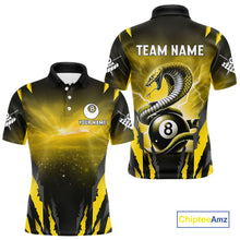 Load image into Gallery viewer, Personalized Thunder Lightning Cobra Snake Men Billiard Shirts, 8 Ball Billiard Team Jersey|Yellow TDM4021