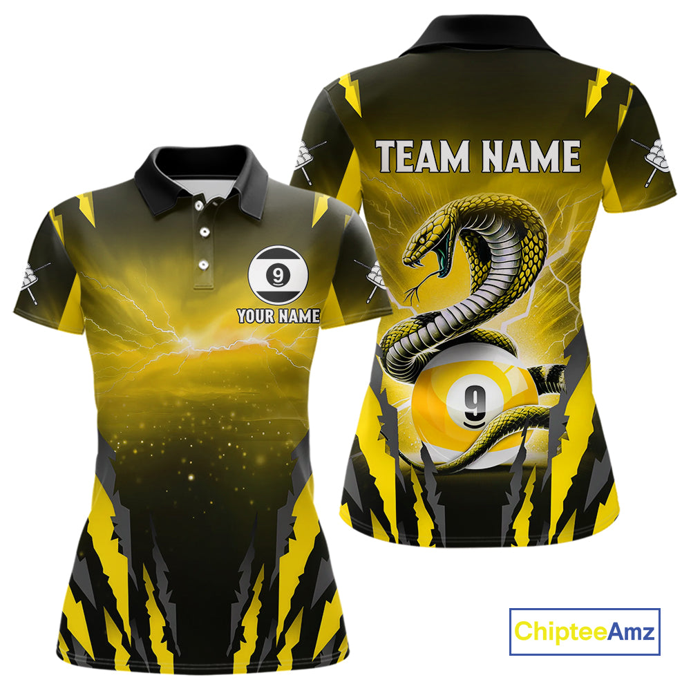 Personalized 9 Ball Thunder Lightning Cobra Snake Women Billiard Shirts, 9 Ball Pool Team Jerseys TDM4022