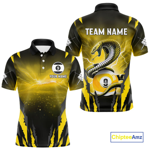 Personalized 9 Ball Thunder Lightning Cobra Snake Men Billiard Shirts, 9 Ball Pool Team Jerseys TDM4022