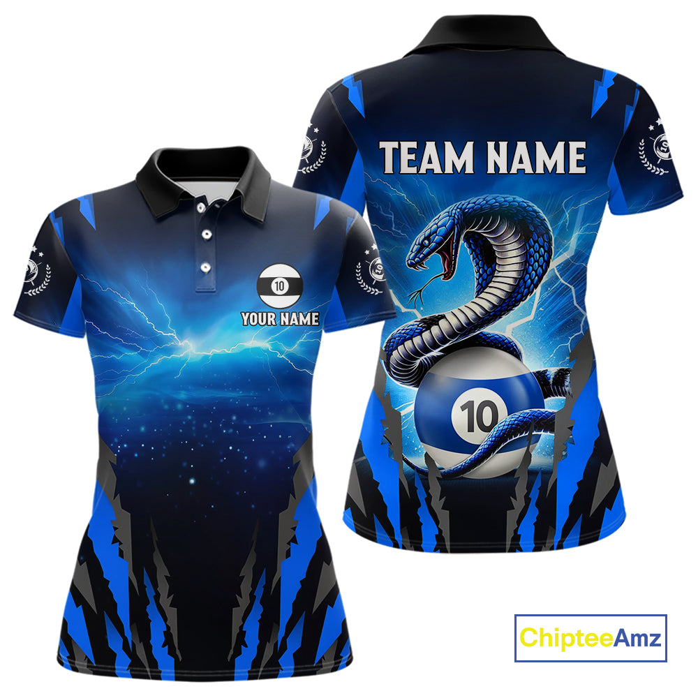 Personalized 10 Ball Thunder Lightning Cobra Snake Women Billiard Shirts, 10 Ball Pool Team Jersey TDM4023
