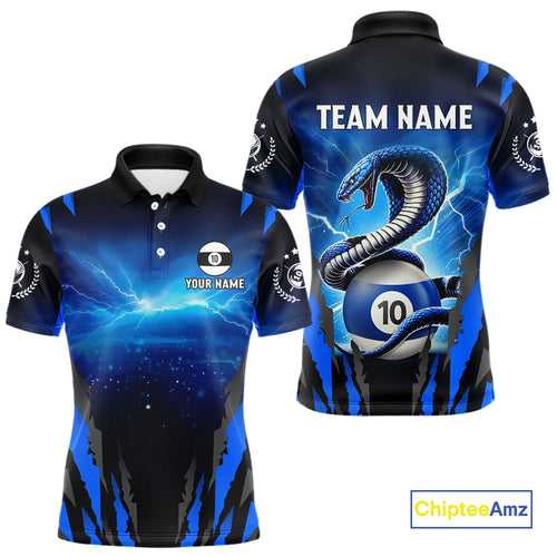 Personalized 10 Ball Thunder Lightning Cobra Snake Men Billiard Shirts, 10 Ball Pool Team Jersey TDM4023