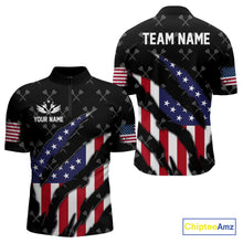 Load image into Gallery viewer, Personalized American Flag Patriotic Dart Shirts For Men – Darts Team Jerseys Polo &amp; 1/4 Zip|Black TDM4025