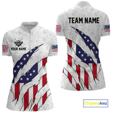Load image into Gallery viewer, Personalized American Flag Billiard Shirts For Women, Patriotic 8 Ball Pool Team Jersey | White TDM4026
