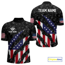 Load image into Gallery viewer, Personalized American Flag Billiard Shirts For Men, Patriotic 8 Ball Pool Team Jersey | Black TDM4027