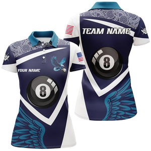 Personalized Blue 8 Ball Pool And Wings Custom Women Billiard Shirts, Billiard Pool Team Shirts TDM1849