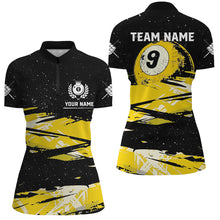 Load image into Gallery viewer, Custom Yellow Grunge Billiard 9 Ball Pool Women Polo/ Quarter-Zip Shirts, 9 Ball Billiard Jerseys TDM2060