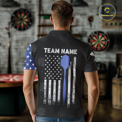Personalized Grunge American Flag Dart Polo & Quarter Zip For Men Custom Patriotic Darts Jerseys TDM4618