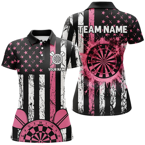 Custom Pink Grunge American Flag Patriotic Darts Shirts For Women Darts Tournament Jersey Retro Style TDM2532