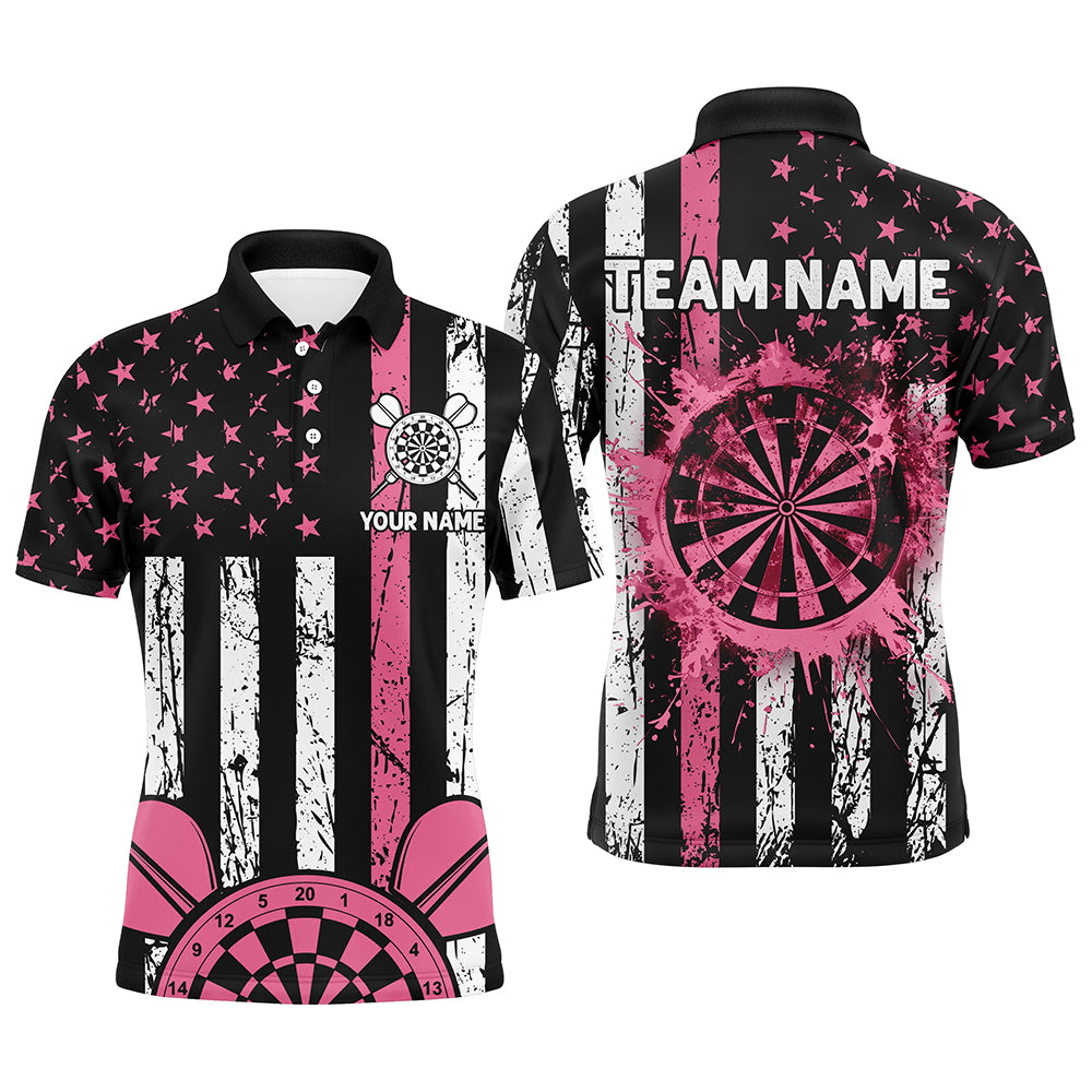 Custom Pink Grunge American Flag Patriotic Darts Shirts For Men Darts Tournament Jersey Retro Style TDM2532