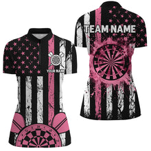 Load image into Gallery viewer, Custom Pink Grunge American Flag Patriotic Darts Shirts For Women Darts Tournament Jersey Retro Style TDM2532