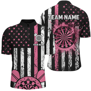 Custom Pink Grunge American Flag Patriotic Darts Shirts For Men Darts Tournament Jersey Retro Style TDM2532