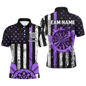 Custom Purple Grunge Us Flag Patriotic Darts Shirts For Men, Darts Tournament Jerseys Retro Style TDM2533