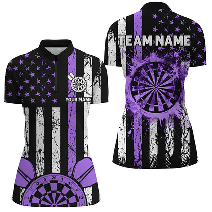 Custom Purple Grunge US Flag Patriotic Darts Shirts For Women, Darts Tournament Jerseys Retro Style TDM2533