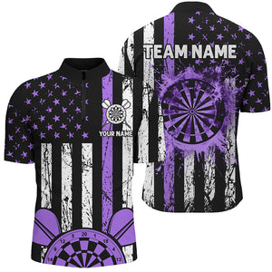 Custom Purple Grunge Us Flag Patriotic Darts Shirts For Men, Darts Tournament Jerseys Retro Style TDM2533