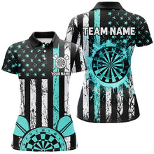 Load image into Gallery viewer, Custom Turquoise Grunge US Flag Patriotic Darts Shirts For Women, Darts Tournament Jersey Retro Style TDM2534