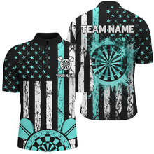 Load image into Gallery viewer, Custom Turquoise Grunge US Flag Patriotic Darts Shirts For Men, Darts Tournament Jersey Retro Style TDM2534