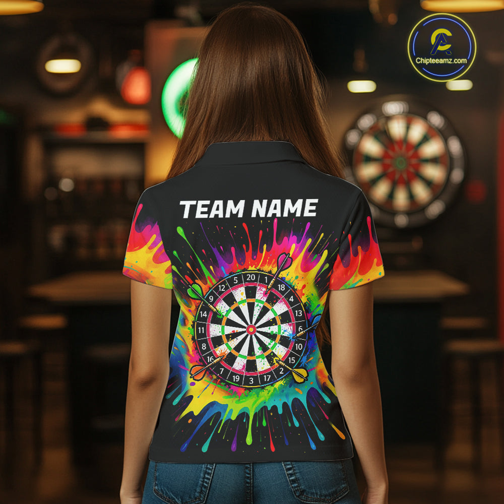 Personalized Colorful Darts Jersey Polo & Quarter Zip For Women Custom Darts Team Shirts, Darts Gift TDM7582