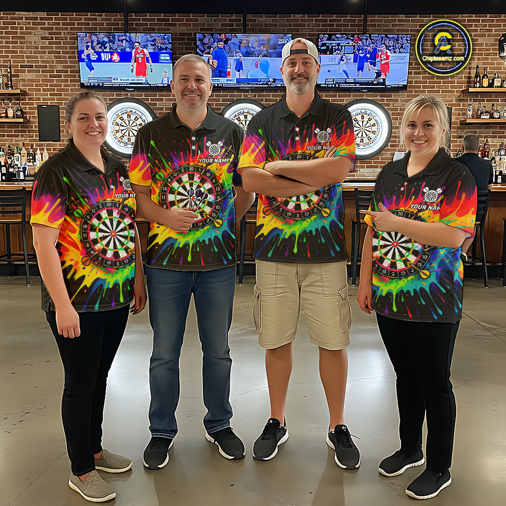 Personalized Colorful Darts Jersey Polo & Quarter Zip For Men Custom Darts Team Shirts, Darts Gift TDM7582