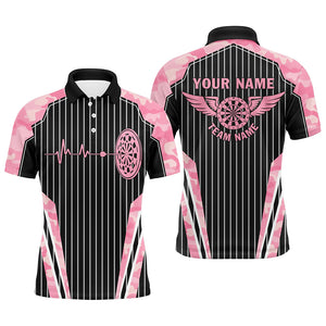 Pink Camo Dartboard Pulse Heartbeat Custom Men Dart Shirts, Funny Wings Cool Dart Team Jerseys TDM2787