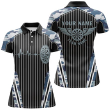 Load image into Gallery viewer, Blue Camo Dartboard Pulse Heartbeat Custom Women Dart Shirts, Funny Wings Cool Dart Team Jerseys TDM2788