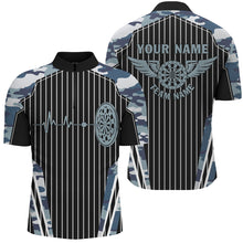 Load image into Gallery viewer, Blue Camo Dartboard Pulse Heartbeat Custom Men Dart Shirts, Funny Wings Cool Dart Team Jerseys TDM2788