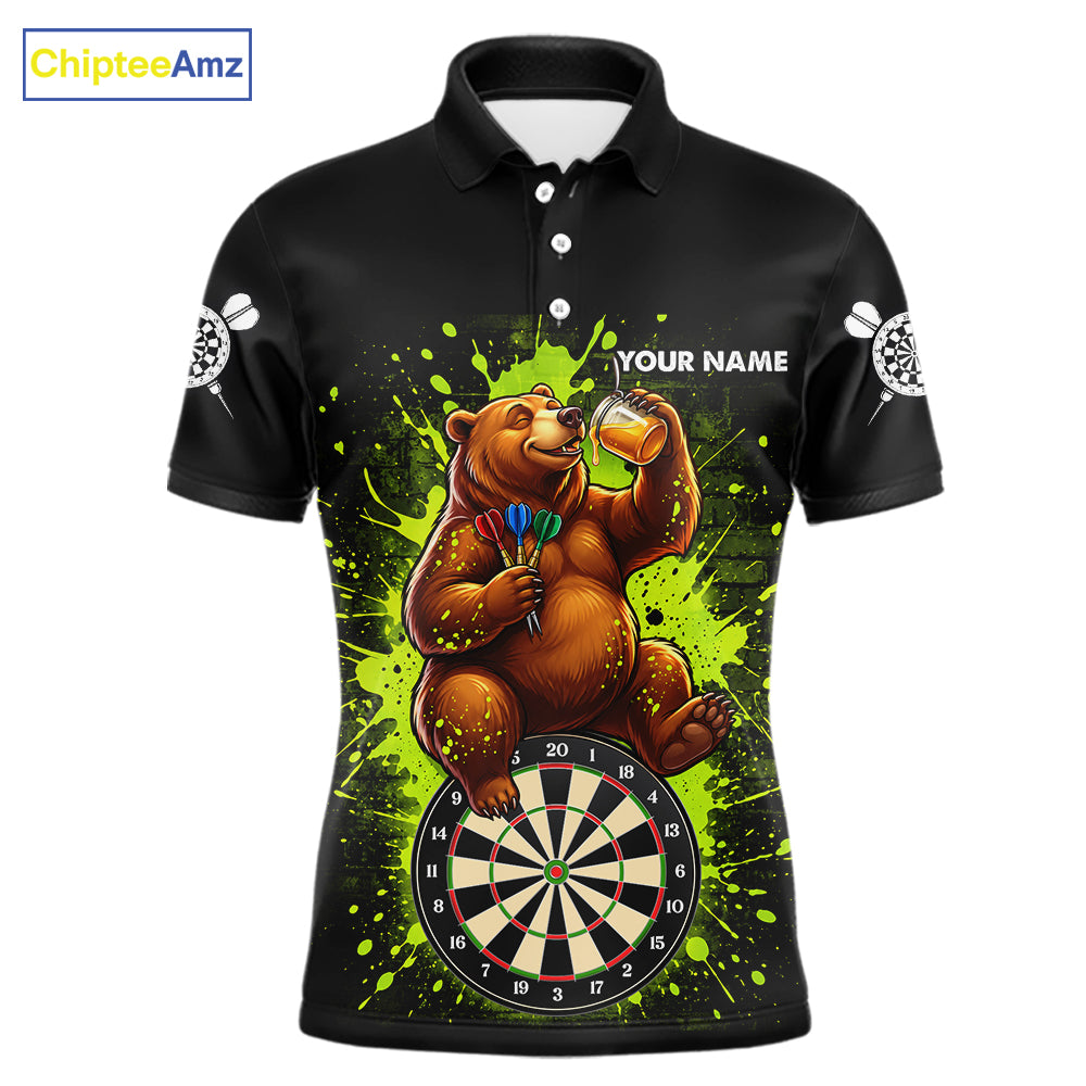 Personalized Funny Bear Darts Shirts For Men Custom Black And Green Splatter Darts Team Jersey TDM7927