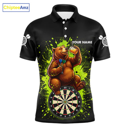 Personalized Funny Bear Darts Shirts For Men Custom Black And Green Splatter Darts Team Jersey TDM7927