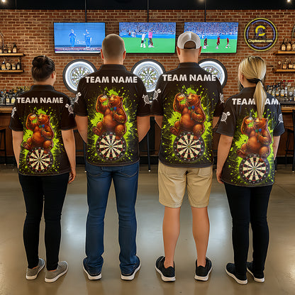 Personalized Funny Bear Darts Shirts For Men Custom Black And Green Splatter Darts Team Jersey TDM7927