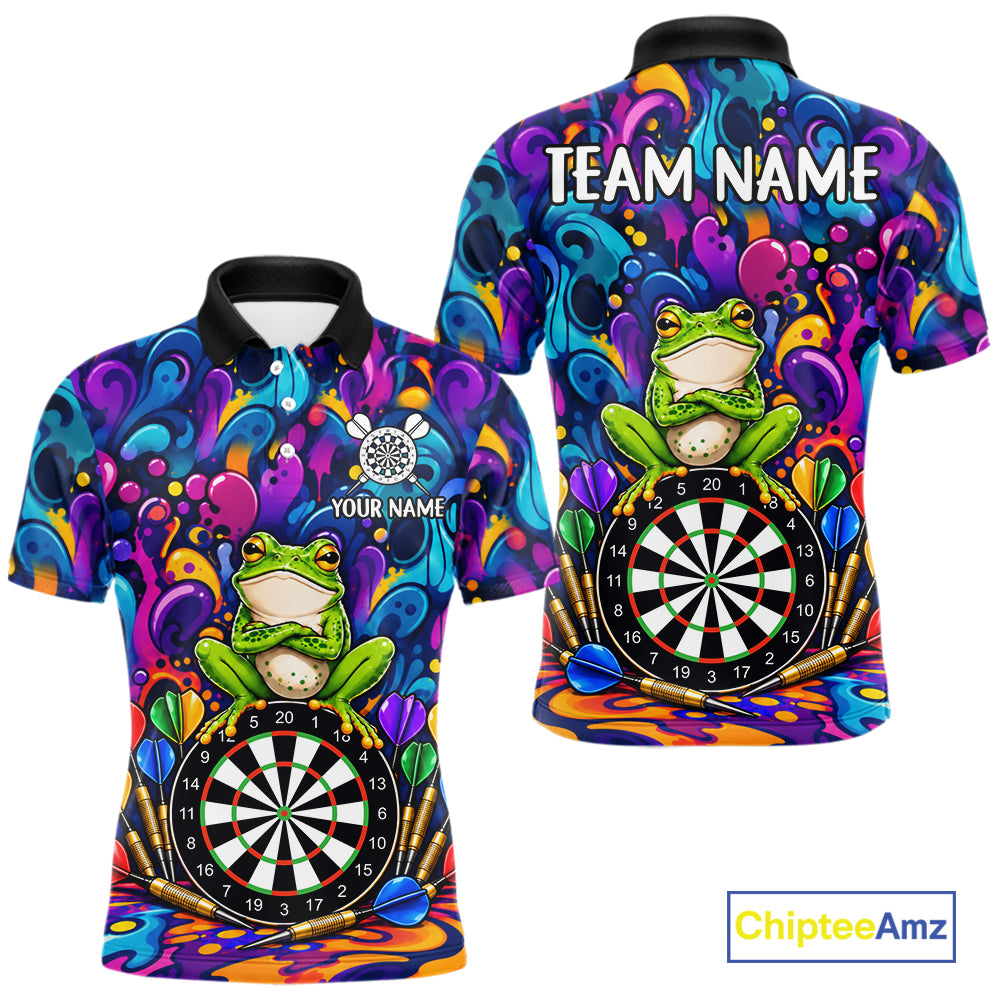 Personalized Colorful Funny Frog Darts Shirts For Men Custom Darts Team Jersey Polo & 1/4 Zip TDM7930