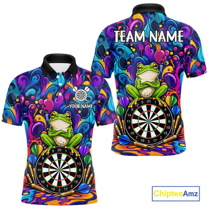 Personalized Colorful Funny Frog Darts Shirts For Men Custom Darts Team Jersey Polo & 1/4 Zip TDM7930